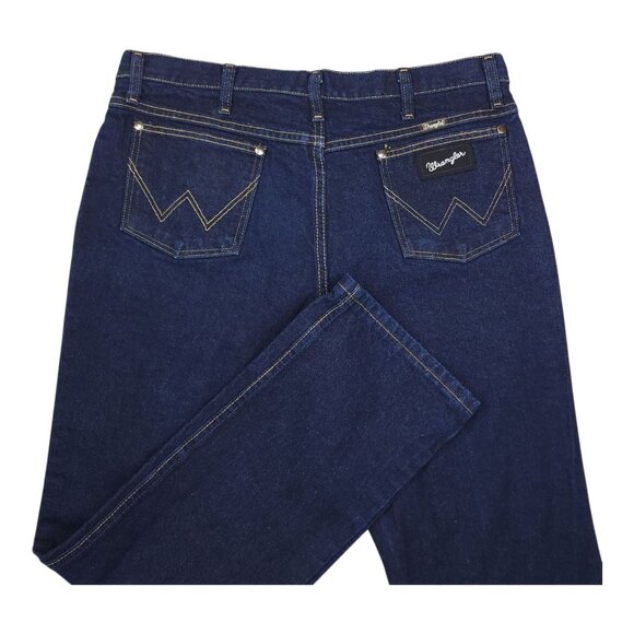 Wrangler Men 36x32 Straight Leg Dark Wash Denim Jeans Black Label Silver Writing - Picture 9 of 9